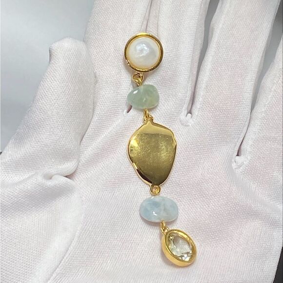 Elegant Gold and Blue Dangle Earrings - Picture 5 of 6